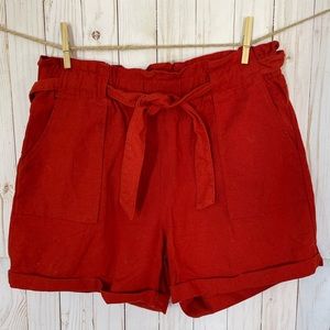 Size Large shorts. Rayon/linen/poly/cotton. Color is ginger spice, brand CISONO